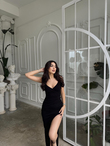 Emily Kruvaze Yaka İp Askı Yırtmaçlı Abiye 582193 SİYAH