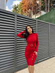 Eteği Patlı Düğmeli Elbise 2912 BORDO K1XX