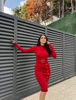 Eteği Patlı Düğmeli Elbise 2912 BORDO K1XX