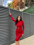 Eteği Patlı Düğmeli Elbise 2912 BORDO K1XX