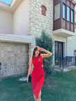 Evrim Asimetrik Tasarım Elbise 582120 KIRMIZI
