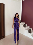 Fiona Tek Kol Drapeli Saten Abiye 582856 MOR