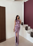 Fiona Tek Kol Drapeli Saten Abiye 582856 LİLA