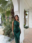Fiona Tek Kol Drapeli Saten Abiye 582856 ZÜMRÜT