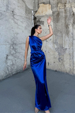 Fiona Tek Kol Drapeli Saten Abiye 582856 SAKS MAVİSİ
