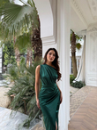 Fiona Tek Kol Drapeli Saten Abiye 582856 ZÜMRÜT