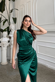 Fiona Tek Kol Drapeli Saten Abiye 582856 ZÜMRÜT