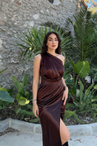 Fiona Tek Kol Drapeli Saten Abiye 582856 