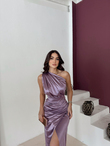 Fiona Tek Kol Drapeli Saten Abiye 582856 LİLA