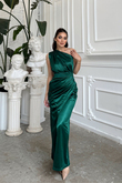 Fiona Tek Kol Drapeli Saten Abiye 582856 ZÜMRÜT