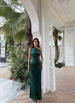 Fiona Tek Kol Drapeli Saten Abiye 582856 ZÜMRÜT