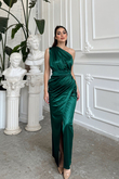 Fiona Tek Kol Drapeli Saten Abiye 582856 ZÜMRÜT