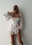 Fırfır Detay Desenli Mini Elbise 223012 BEYAZ