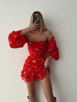 Fırfır Detay Desenli Mini Elbise 223012 KIRMIZI