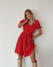 Flora Desen Mini Elbise KIRMIZI