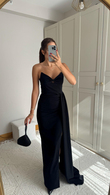 Fulya Straplez Yırtmaçlı Abiye 582467 SİYAH