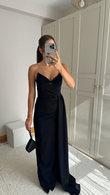 Fulya Straplez Yırtmaçlı Abiye 582467 SİYAH