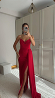 Fulya Straplez Yırtmaçlı Abiye 582467 KIRMIZI