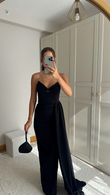 Fulya Straplez Yırtmaçlı Abiye 582467 SİYAH