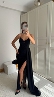 Fulya Straplez Yırtmaçlı Abiye 582467 SİYAH