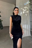 Gabriella Vatkalı Yırtmaçlı Kadife Abiye 9338 SİYAH