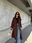 Geniş Yaka Oversize Trençkot 50065 ACI KAHVE