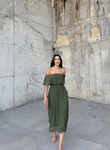 Glamour Pliseli Şifon Elbise 582850 HAKİ