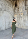 Glamour Pliseli Şifon Elbise 582850 HAKİ