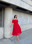 Glamour Pliseli Şifon Elbise 582850 KIRMIZI