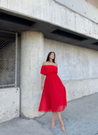 Glamour Pliseli Şifon Elbise 582850 KIRMIZI