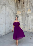 Glamour Pliseli Şifon Elbise 582850 MÜRDÜM