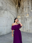 Glamour Pliseli Şifon Elbise 582850 MÜRDÜM