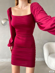 Glenn Kare Yaka Drapeli Elbise 582660 BORDO