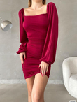 Glenn Kare Yaka Drapeli Elbise 582660 BORDO