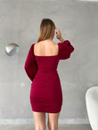 Glenn Kare Yaka Drapeli Elbise 582660 BORDO
