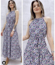 Halter Yaka Çiçekli Elbise LİLA