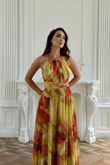Halter Yaka Damla Detay Baskılı Abiye 1110