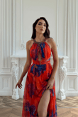 Halter Yaka Damla Detay Baskılı Abiye 1110
