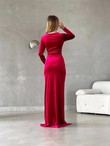Hanny Yırtmaç Detay Kadife Abiye 582294 BORDO A1X