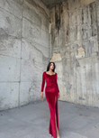 Hanny Yırtmaç Detay Kadife Abiye 582294 BORDO A1X