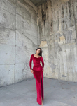 Hanny Yırtmaç Detay Kadife Abiye 582294 BORDO A1X