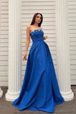 Hazel Straplez Işlemeli Saten Abiye 4747 SAKS MAVİSİ