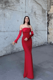 Helen Kol Detay Tasarım Abiye 45616 KIRMIZI