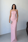 Helin Pelerin Detay Straplez Abiye 1204