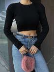 Hilly Fitilli Triko Crop 56687 SİYAH
