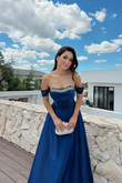 İlsu Kayık Yaka Taş İşleme Saten Abiye 1208