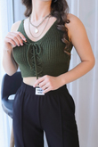 İp Askı Leopar Crop KAHVERENGİ