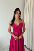 İp Askılı Çiçek Detay Midi Boy Elbise 9353