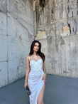 İris Gloplu Midi Elbise 24858 BEYAZ