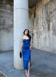 İris Gloplu Midi Elbise 24858 İNDİGO